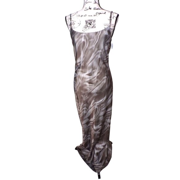 🆕ELLISS ELL/SS Maxi Slip Dress Gray Tie Dye Print Medium